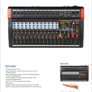 Audio2000'S AMX7374 12-Channel Audio Mixer with 320 DSP Sound Effects, Stereo Sub Out with Sub-Out Level-Control Fader, Level-Control Faders on All Channels, and USB/Computer Interface