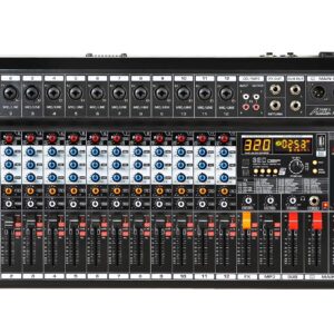 Audio2000'S AMX7374 12-Channel Audio Mixer with 320 DSP Sound Effects, Stereo Sub Out with Sub-Out Level-Control Fader, Level-Control Faders on All Channels, and USB/Computer Interface