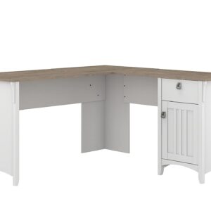 Bush Furniture Salinas L-Shaped Desk with Storage | Study Table with Drawers & Cabinets | Home Office Computer Desk in Pure White and Shiplap Gray