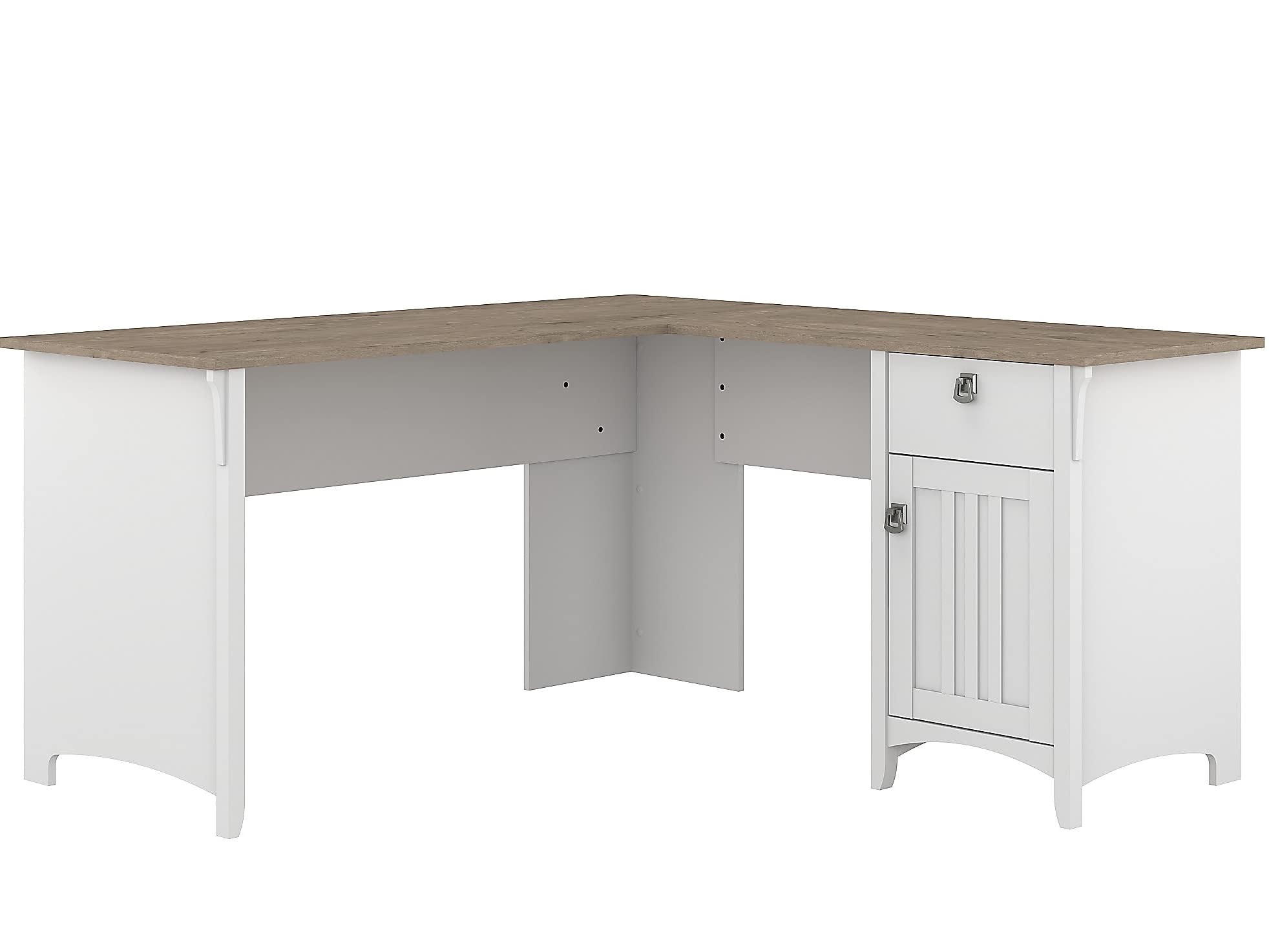 Bush Furniture Salinas L-Shaped Desk with Storage | Study Table with Drawers & Cabinets | Home Office Computer Desk in Pure White and Shiplap Gray