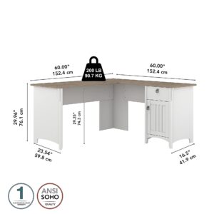 Bush Furniture Salinas L-Shaped Desk with Storage | Study Table with Drawers & Cabinets | Home Office Computer Desk in Pure White and Shiplap Gray