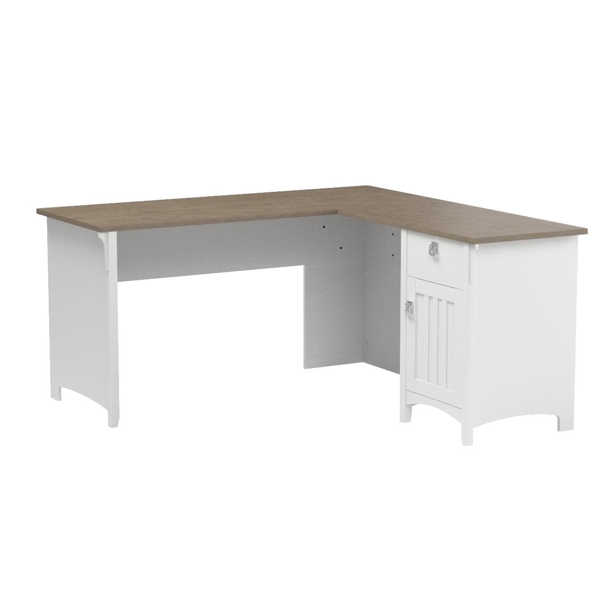 Bush Furniture Salinas L-Shaped Desk with Storage | Study Table with Drawers & Cabinets | Home Office Computer Desk in Pure White and Shiplap Gray