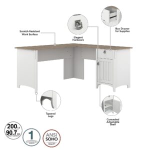 Bush Furniture Salinas L-Shaped Desk with Storage | Study Table with Drawers & Cabinets | Home Office Computer Desk in Pure White and Shiplap Gray