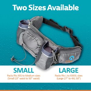 ExtremeMIST Detachable Hydration Waist Pack - Water Bottle Holder Fanny Pack | Belt with 2 Bottle Holders| Zipper Storage Pockets| Perfect for Climbing, Running, Cycling, Jogging, Hiking (Blue, Large)