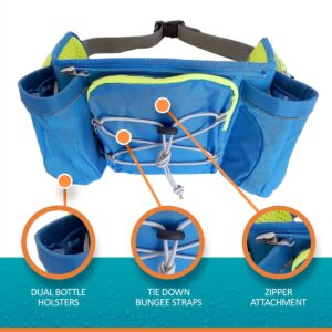 ExtremeMIST Detachable Hydration Waist Pack - Water Bottle Holder Fanny Pack | Belt with 2 Bottle Holders| Zipper Storage Pockets| Perfect for Climbing, Running, Cycling, Jogging, Hiking (Blue, Large)