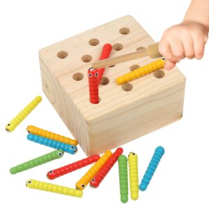 boxiki kids wooden montessori toys for babies, toddlers & kids, fine motor skills, magnetic worm game for 3 years old