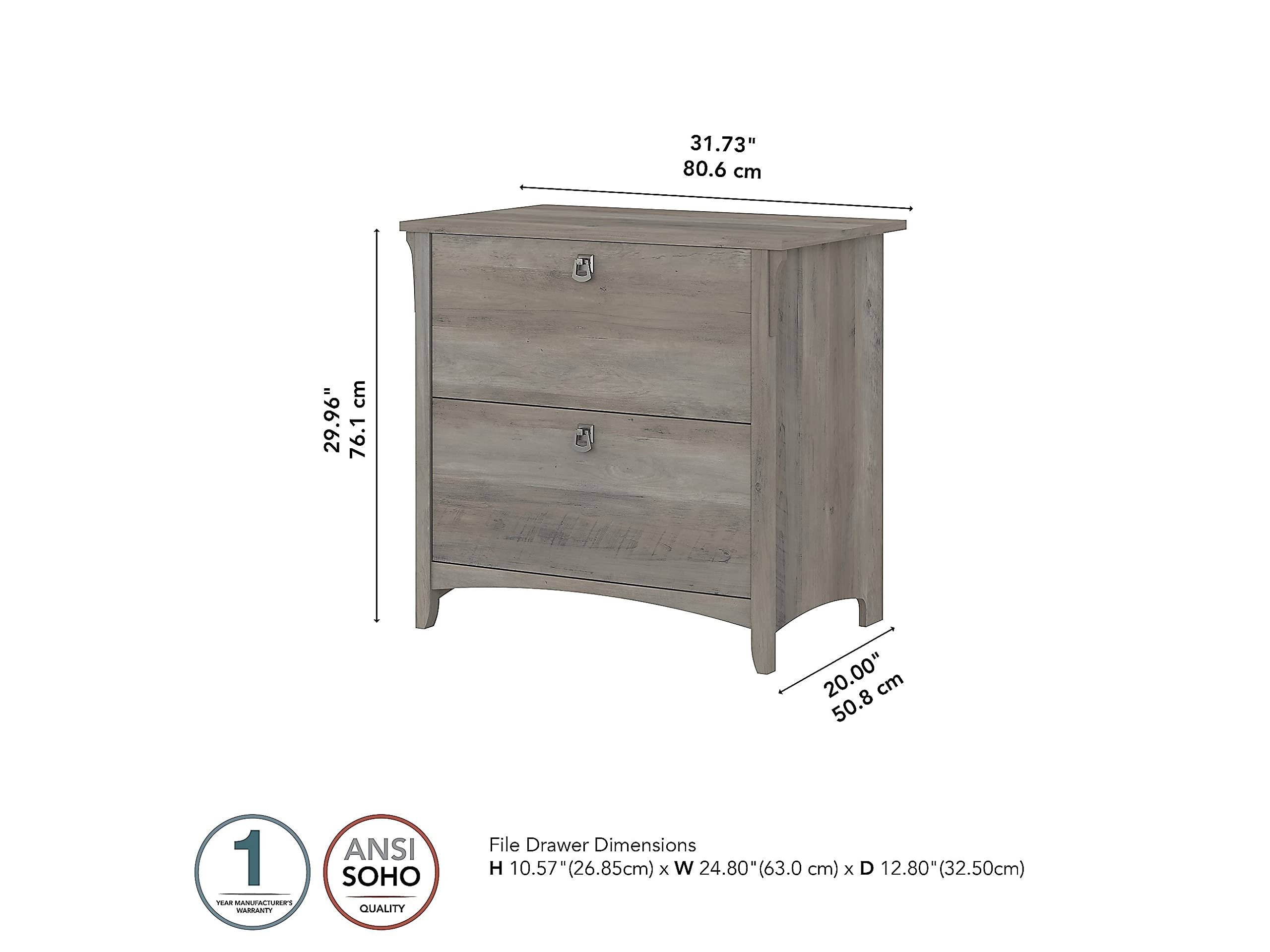 Bush Furniture Salinas Lateral 2 Cabinet Filing Drawer | Home Office Storage Organizer, Driftwood Gray