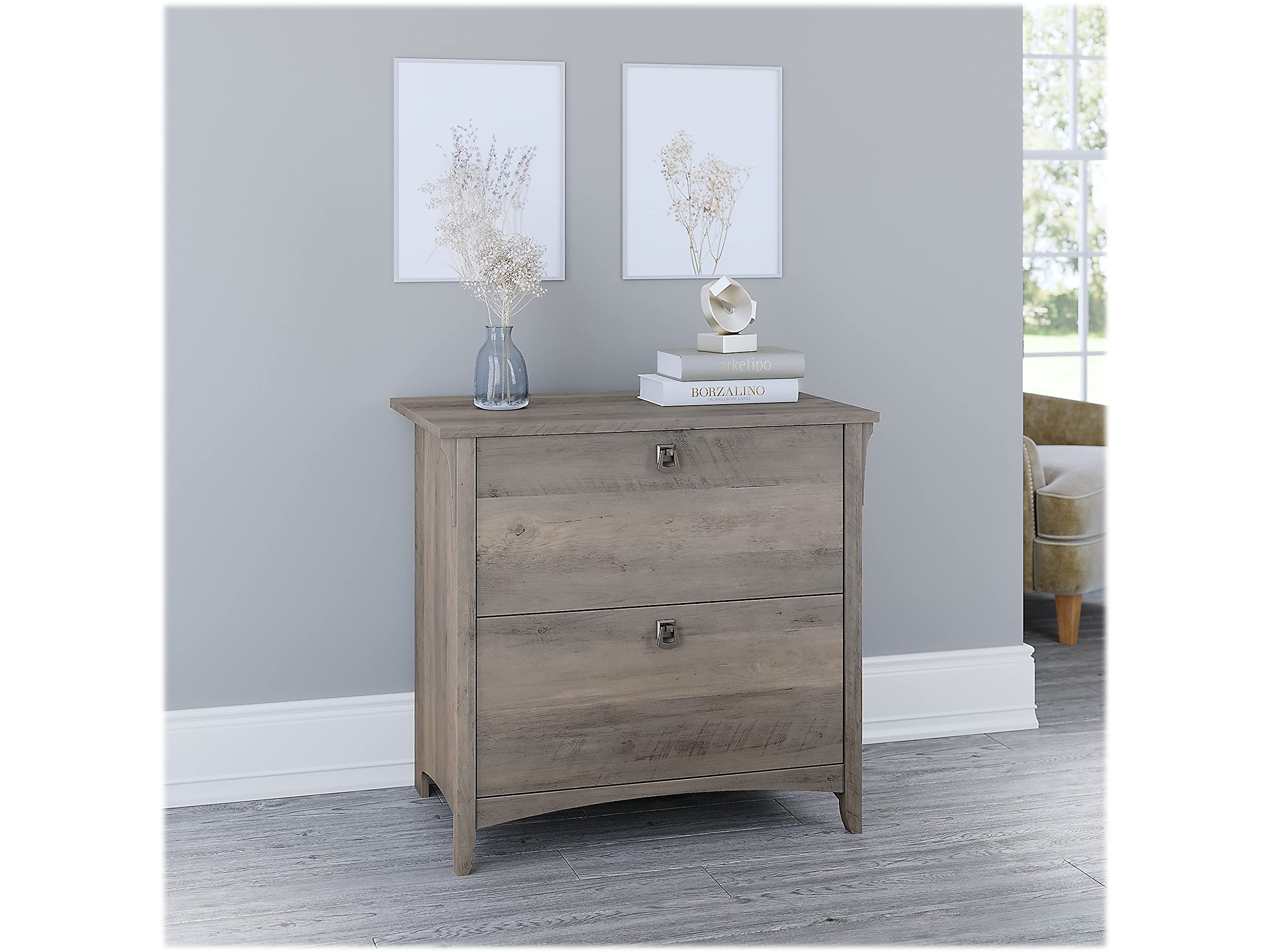 Bush Furniture Salinas Lateral 2 Cabinet Filing Drawer | Home Office Storage Organizer, Driftwood Gray