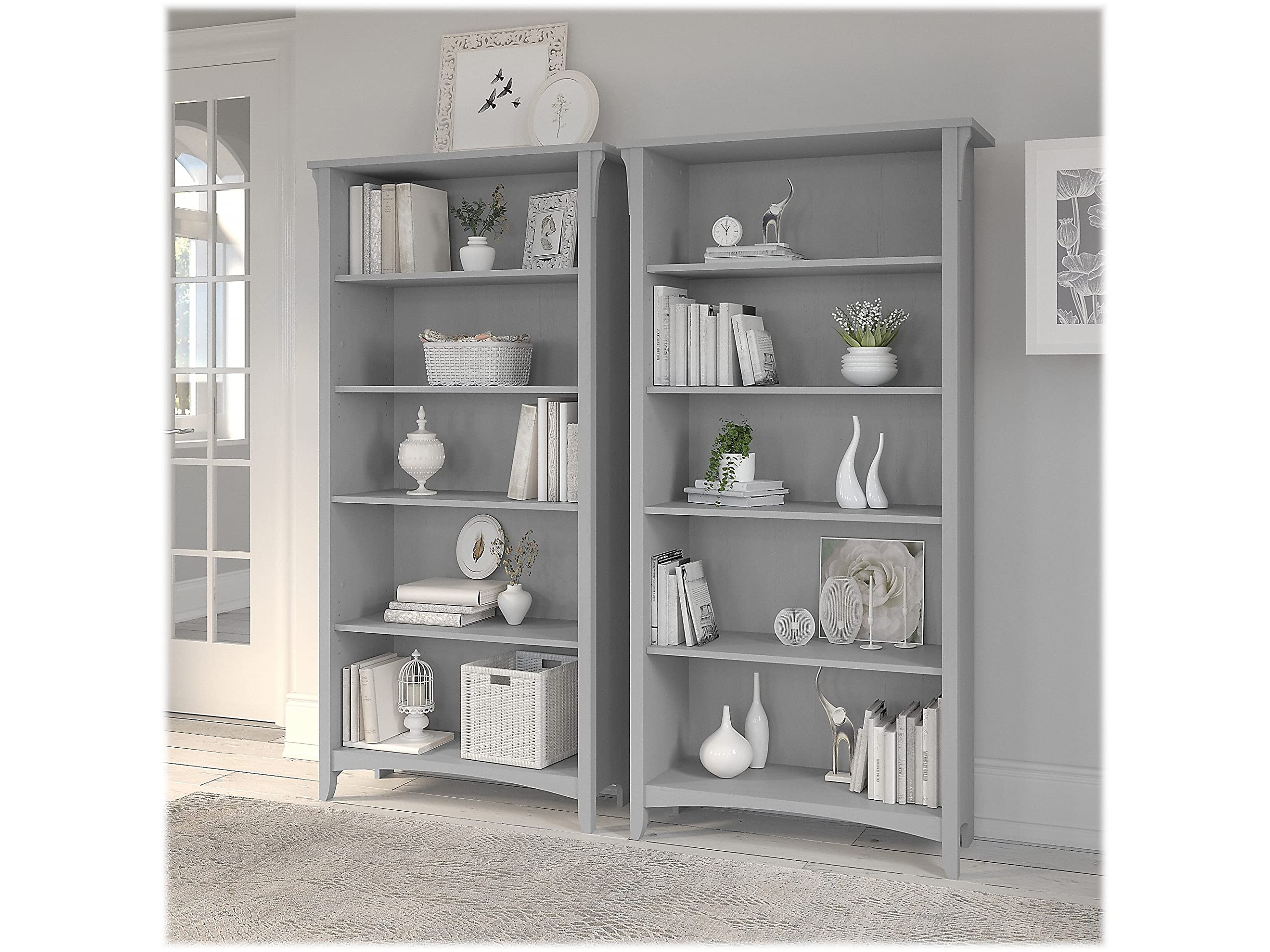 Salinas 5-Shelf 63-Inch H Tall Bookcase, Cape Cod Gray, 2/Set