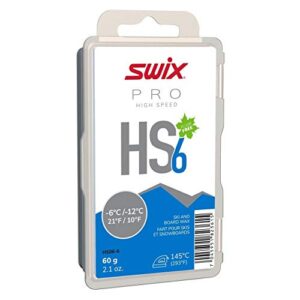 swix hs06-6 - high speed wax - hs6 blue - 10 to 21 degrees fahrenheit - 60g bar - fluoro free - ski or snowboard - fis approved
