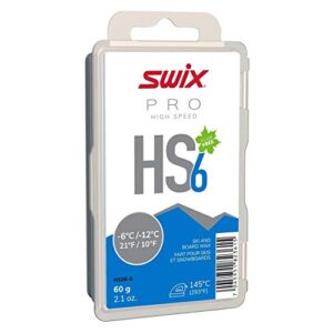 Swix HS06-6 - HIGH Speed Wax - HS6 Blue - 10 to 21 Degrees Fahrenheit - 60g Bar - Fluoro Free - Ski or Snowboard - FIS Approved