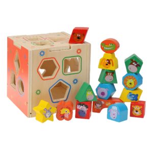 wooden kids baby activity cube - boys gift set | 1,2 year old boy gifts toys | developmental toddler educational learning boy toys 12-18 months |shape sorter for birthday
