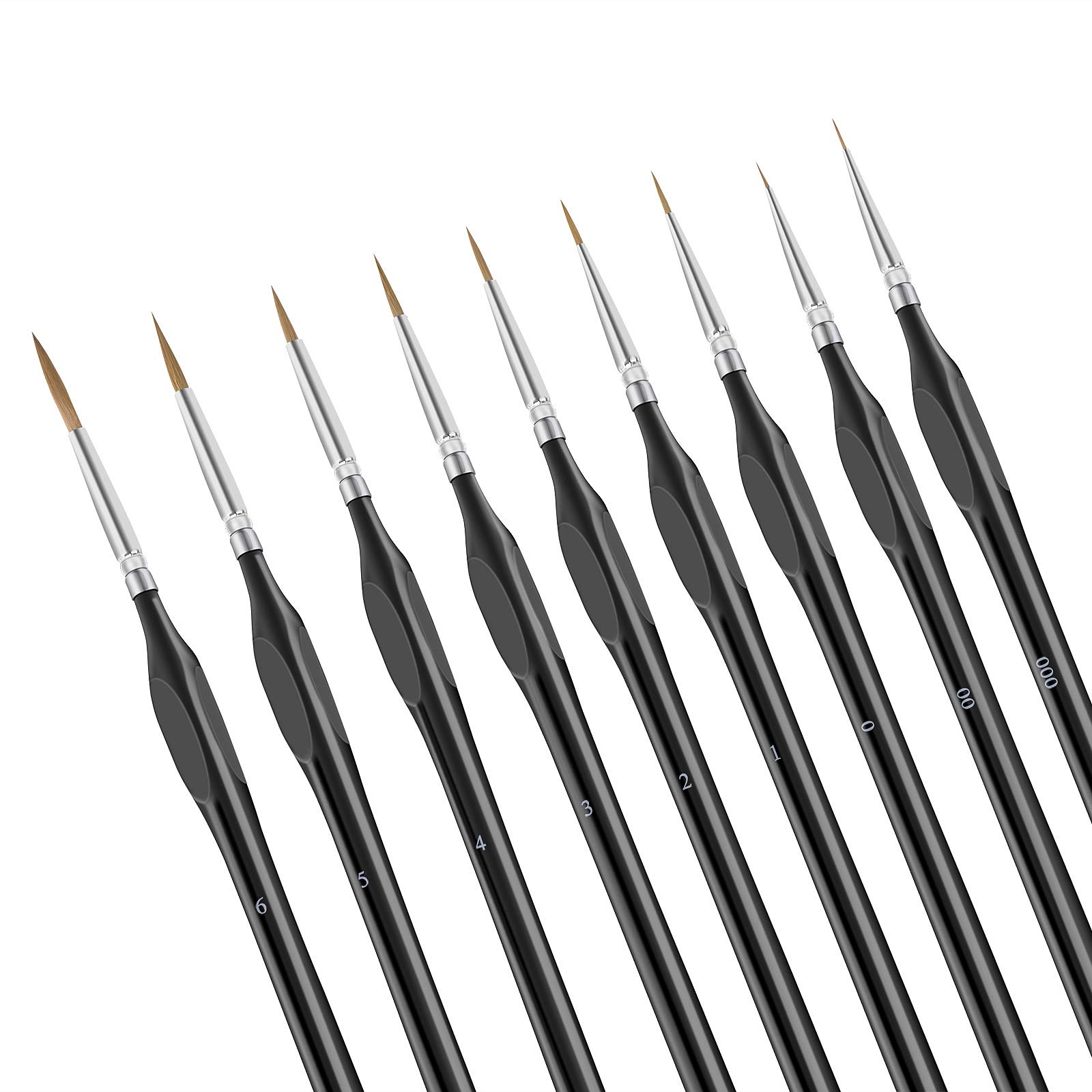 Dylviw 9 Pieces Fine Tip Detail Painting Brushes Miniature Paint Brushes Kit Mini Thin Tiny Paint Brush Set for Acrylic, Watercolor, Oil, Face, Nail, Scale Model Painting, Line Drawing