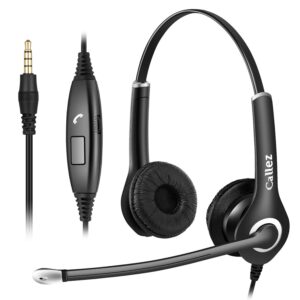 computer headset with microphone noise cancelling, 3.5mm cell phone headsets for iphone samsung laptop pc tablet skype webinar office business call center, clearer voice, ultra comfort
