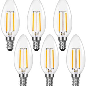 Lepro E12 LED Bulbs B11 C35 Chandelier Light Bulb Filament LED Candle Bulbs, Dimmable 5.5 watt 60W Equivalent, 500 Lumen 2700K Warm White, Ceiling Fan Bulb Candelabra Bulbs, Pack of 6