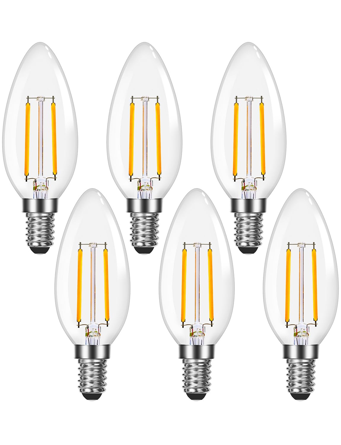 Lepro E12 LED Bulbs B11 C35 Chandelier Light Bulb Filament LED Candle Bulbs, Dimmable 5.5 watt 60W Equivalent, 500 Lumen 2700K Warm White, Ceiling Fan Bulb Candelabra Bulbs, Pack of 6