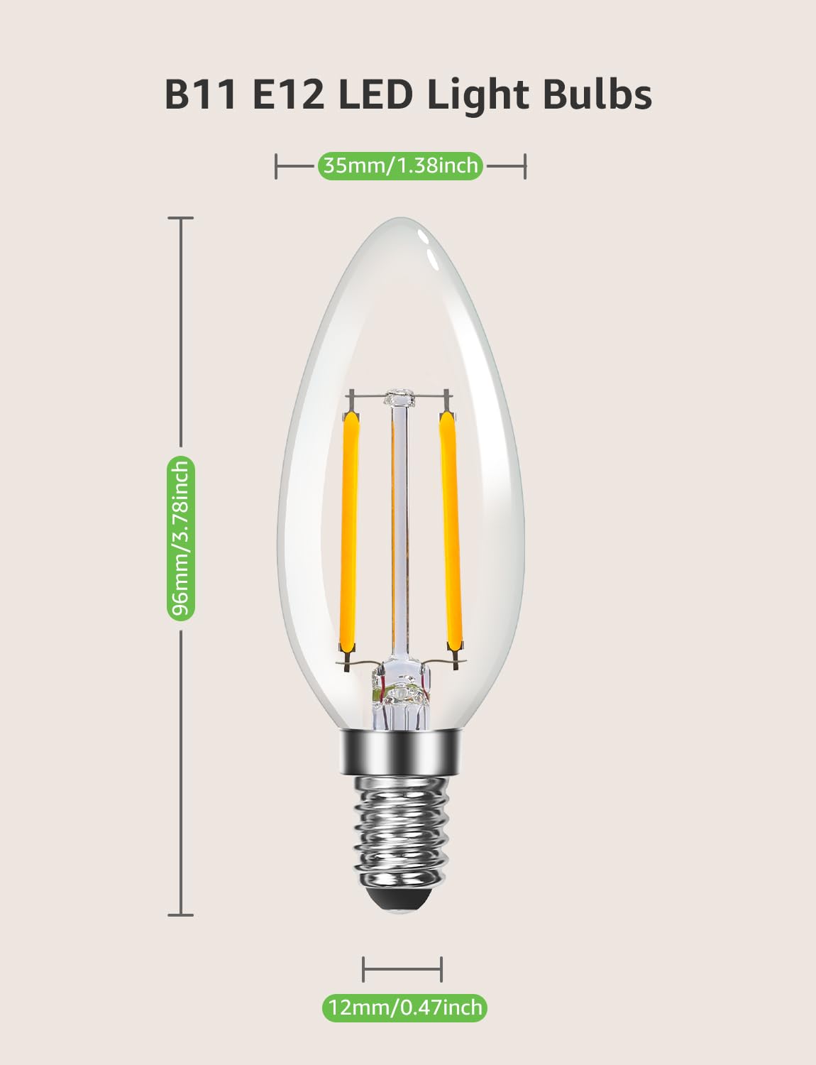 Lepro E12 LED Bulbs B11 C35 Chandelier Light Bulb Filament LED Candle Bulbs, Dimmable 5.5 watt 60W Equivalent, 500 Lumen 2700K Warm White, Ceiling Fan Bulb Candelabra Bulbs, Pack of 6