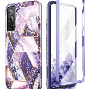 SURITCH Marble Case for Samsung Galaxy S21 FE, [Built-in Screen Protector] Full-Body Protection Shockproof Rugged Silicone TPU Bumper Protective Cover for Galaxy S21 FE 5G 6.4 Inch (Purple Lavender)