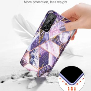 SURITCH Marble Case for Samsung Galaxy S21 FE, [Built-in Screen Protector] Full-Body Protection Shockproof Rugged Silicone TPU Bumper Protective Cover for Galaxy S21 FE 5G 6.4 Inch (Purple Lavender)