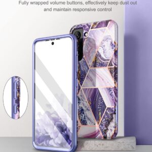 SURITCH Marble Case for Samsung Galaxy S21 FE, [Built-in Screen Protector] Full-Body Protection Shockproof Rugged Silicone TPU Bumper Protective Cover for Galaxy S21 FE 5G 6.4 Inch (Purple Lavender)