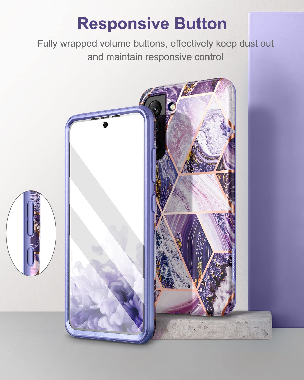 SURITCH Marble Case for Samsung Galaxy S21 FE, [Built-in Screen Protector] Full-Body Protection Shockproof Rugged Silicone TPU Bumper Protective Cover for Galaxy S21 FE 5G 6.4 Inch (Purple Lavender)