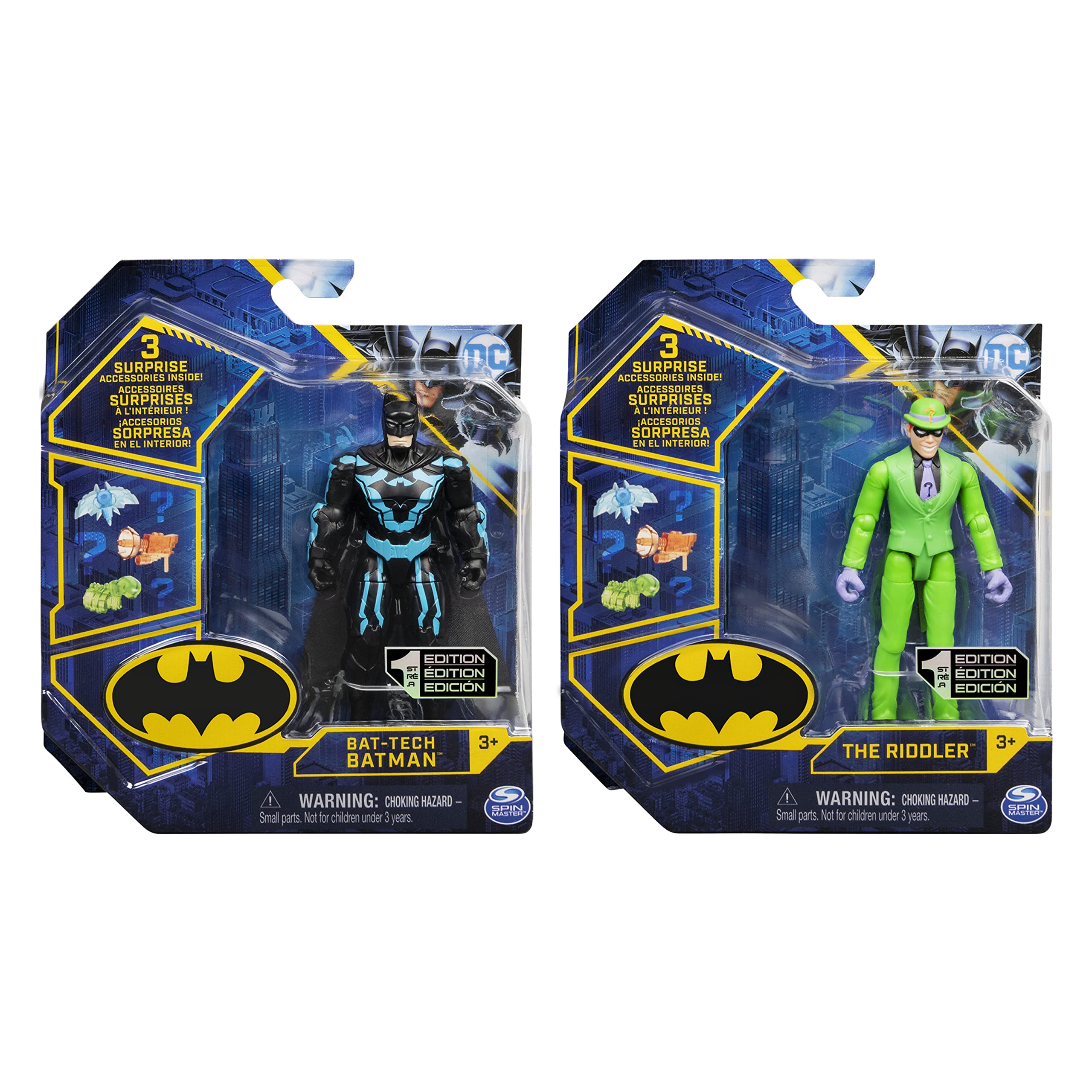 DC Comics Batman 4-inch Batman and The Riddler Action Figures with 6 Mystery Accessories, Kids Toys for Boys Aged 3 and up