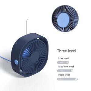 Esthepro USB Desk Fan, Portable Desktop Table Cooling Fan, Three Speeds Adjustable, USB Connection Power, Strong Quiet Wind, Great for Office Home Outdoor Car Travel (Navy Blue)