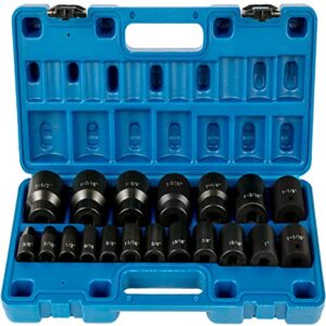 vevor impact drive socket set 1/2 inches 19 piece impact sockets sae, standard socket assortment, (3/8 inches to 1-1/2 inches) 6-point hex sockets