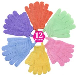anezus exfoliating gloves, 6 pairs shower scrub gloves bath loofah glove exfoliating for women to remove dead skin for body exfoliate (6 colors)