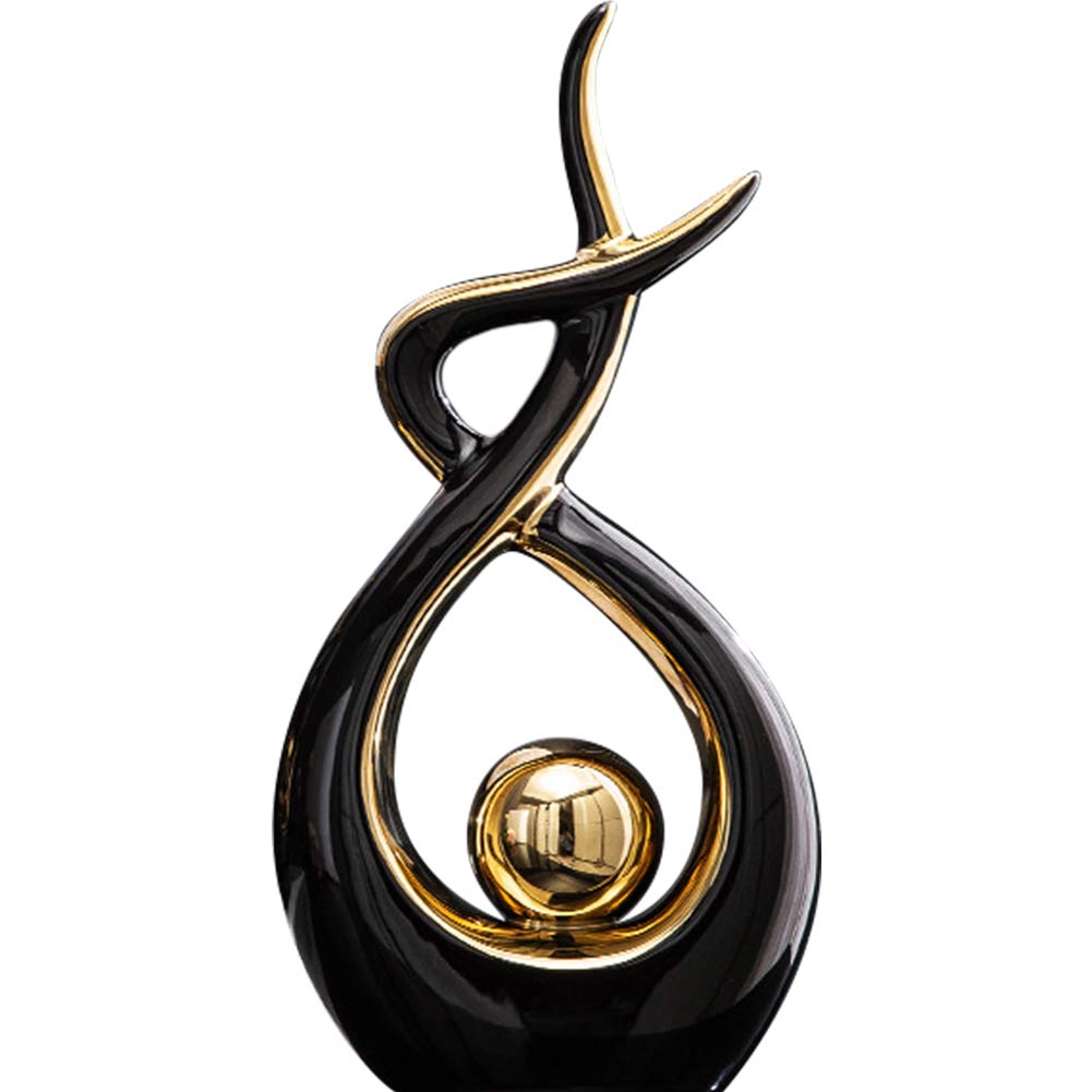 Pearlead Creative Ceramic Sculpture Abstract Ornament Figurine Gold Modern Statue for Home Office Decor Centerpiece Decoration Living Room 12.2 Inches Black