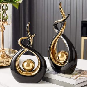 Pearlead Creative Ceramic Sculpture Abstract Ornament Figurine Gold Modern Statue for Home Office Decor Centerpiece Decoration Living Room 12.2 Inches Black