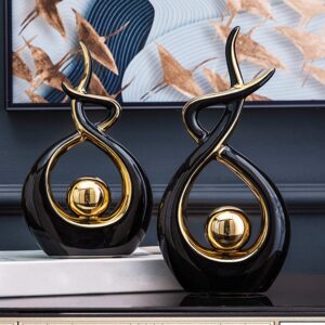 Pearlead Creative Ceramic Sculpture Abstract Ornament Figurine Gold Modern Statue for Home Office Decor Centerpiece Decoration Living Room 12.2 Inches Black