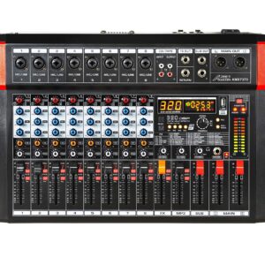 Audio2000'S AMX7373 Eight-Channel Audio Mixer with 320 DSP Sound Effects, Stereo Sub Out with Sub-Out Level-Control Fader, Level-Control Faders on All Channels, and USB/Computer Interface