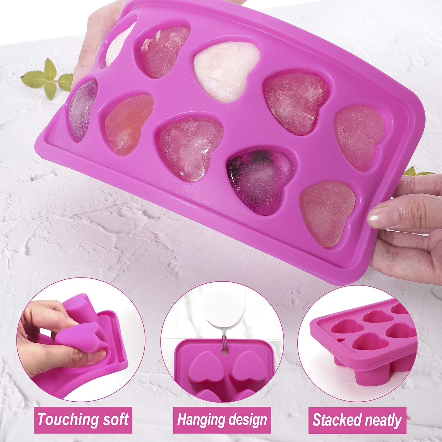 Heart-shaped Ice Cube Trays,Fun Silicone Ice Cube Trays for Make Heart-shaped Ice Cube,Easy Release Ice Cube Mold for Cocktails,Whiskey,Water Bottles,Baby Food,BPA Free and Dishwasher Safe,2pcs(Pink)