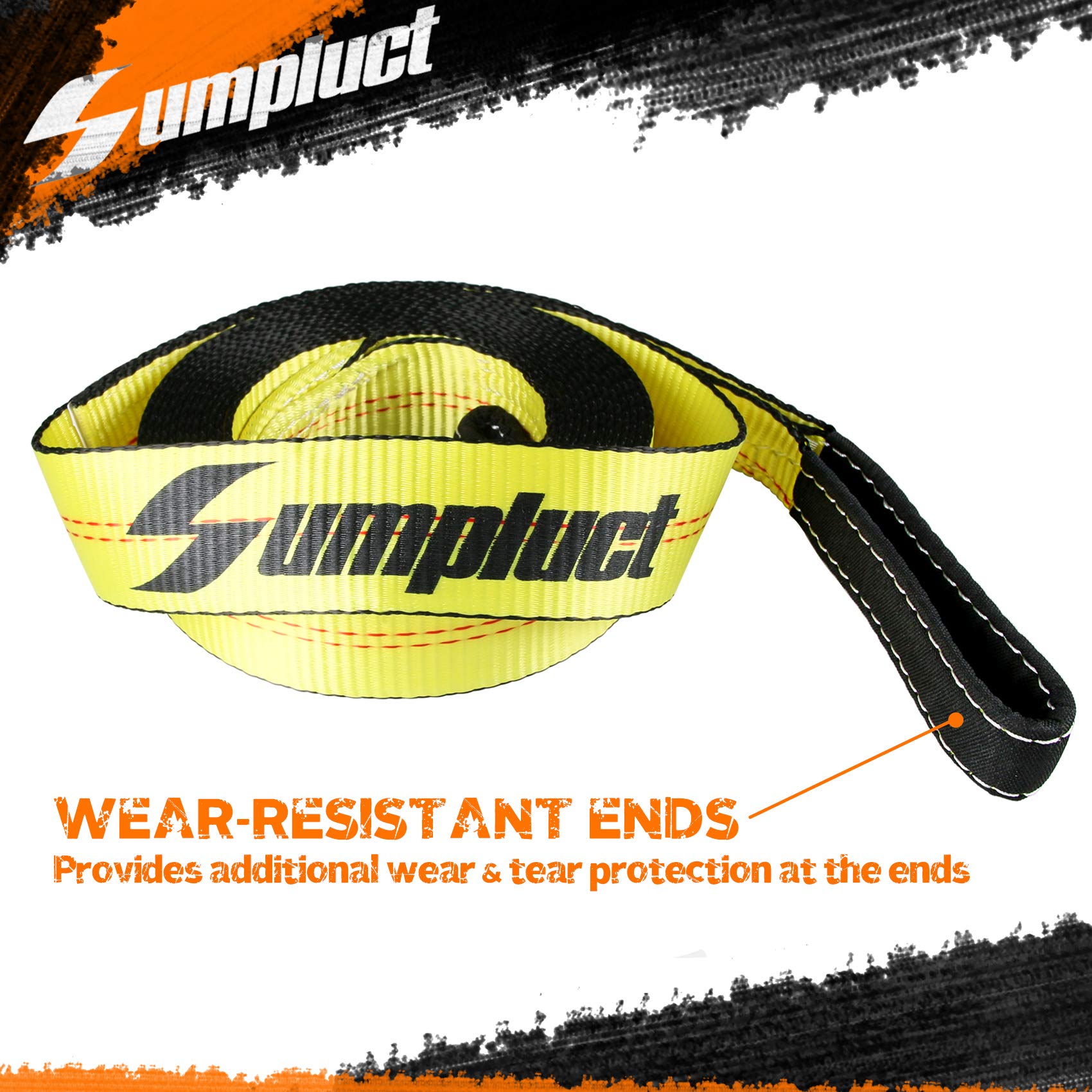 Sumpluct Recovery Tow Strap 2in X 20ft Heavy Duty 20,000 lbs Break Strength, Use for Emergency Towing Rope, Tree Saver, Winch Extension, Triple Reinforced Loops, Protective Sleeves,Car Accessories