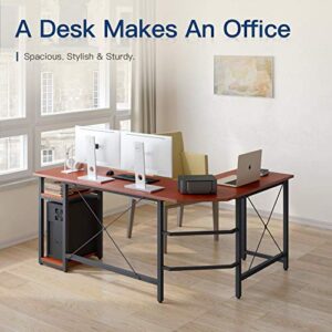 Coleshome L Shaped Computer Desk 66" with Storage Shelves, Corner Gaming Desk, Sturdy Writing Desk Workstation, Modern Wooden Desk Office Desk, Wood & Metal, Teak