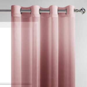 DWCN Faux Linen Ombre Sheer Curtains - Gradient Semi Voile Grommet Top Window Curtains for Bedroom and Living Room, Set of 2 Panels, 52 x 84 Inches Long, Burgundy