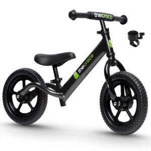 the original croco ultra lightweight and sturdy balance bike.2 models for 2, 3, 4 and 5 year old kids. unbeatable features. toddler training bike, no pedal. (black, ultralight 12 inch)