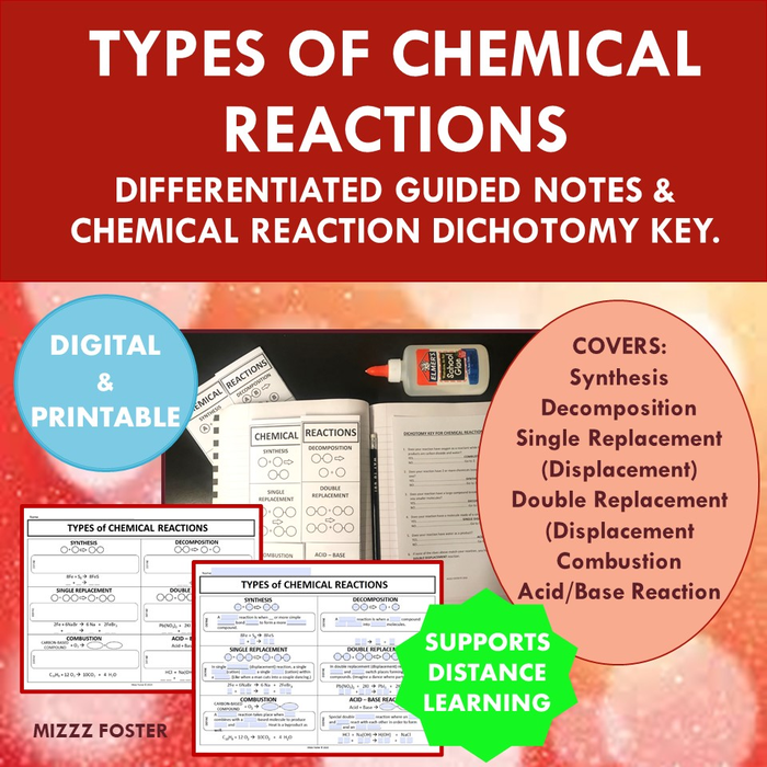 Types of Chemical Reactions Differentiated Guided Notes (Digital and Printable)