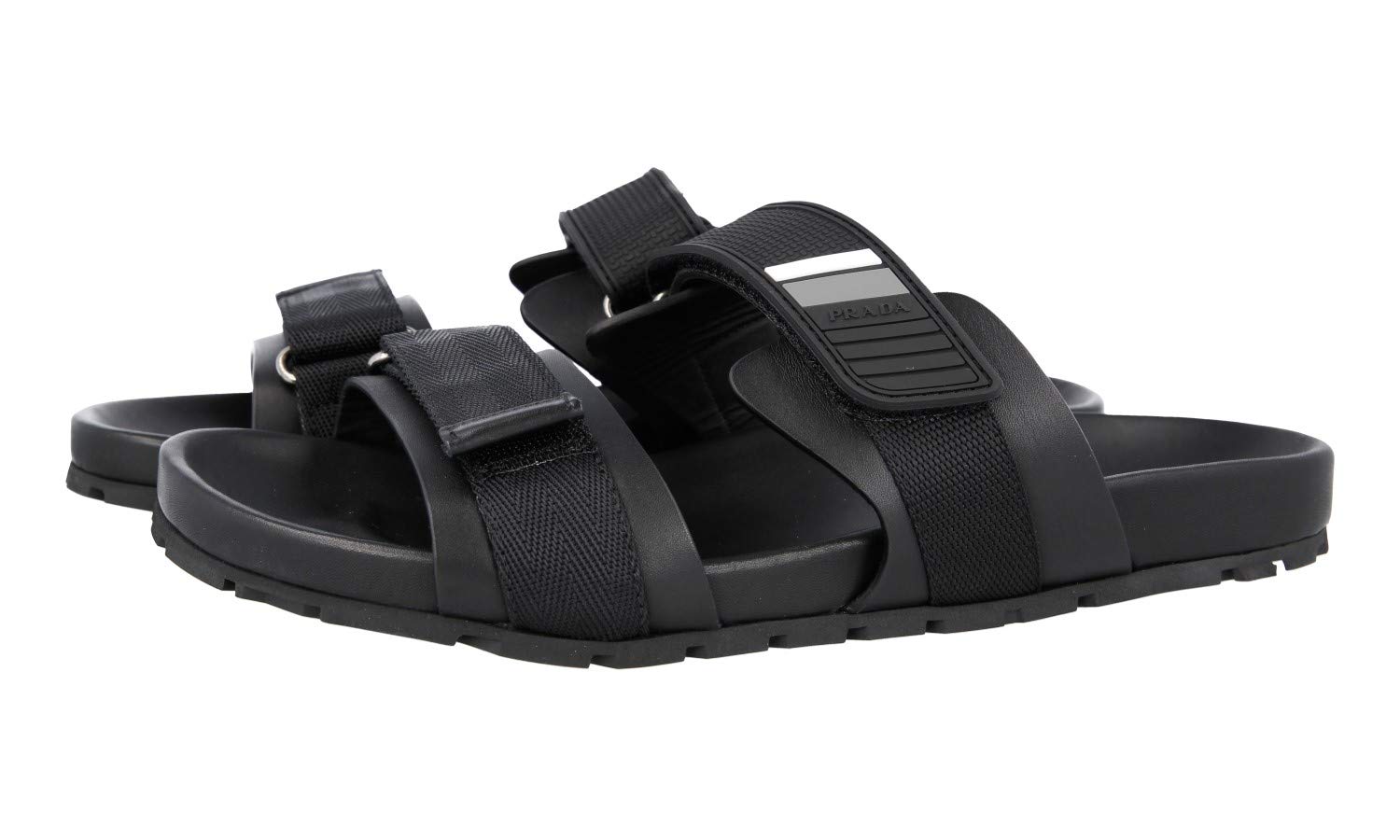 Prada Men's 2X3002 Black Leather Sandals US 8 / EU 7 (41)