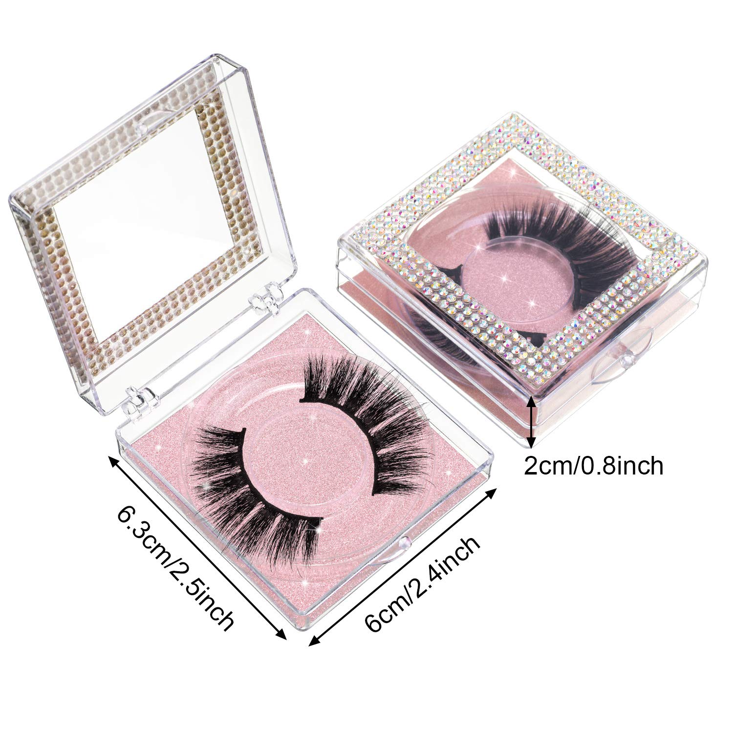 12 Pieces 3D False Eyelashes Packaging Boxes Rhinestones Square Lash Case Empty Eyelash Storage Boxes with Glitter Paper and Clear Tray for Women Girls Eyelash Care (Rose Gold)