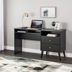 prepac milo desk with side storage and 2 drawers, 55", black