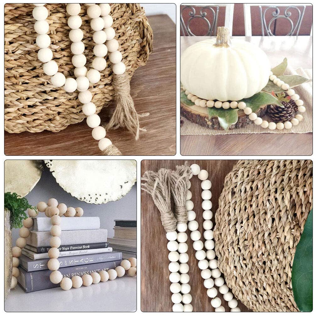 IMIKEYA Farmhouse Wood Bead Garland - Tassel Garland Decor - Boho Room Decor Farmhouse Wall Decor for Home