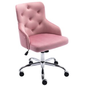 five stars furniture home office chair,tufted velvet button computer desk chair adjustable height swivel task chair (purlish pink)