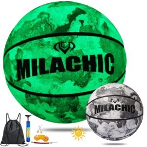 milachic basketballs, glow in the dark basketball indoor outdoor holographic glowing leather basketball official size 7/29.5", basketball gifts for boys, girls, men, women