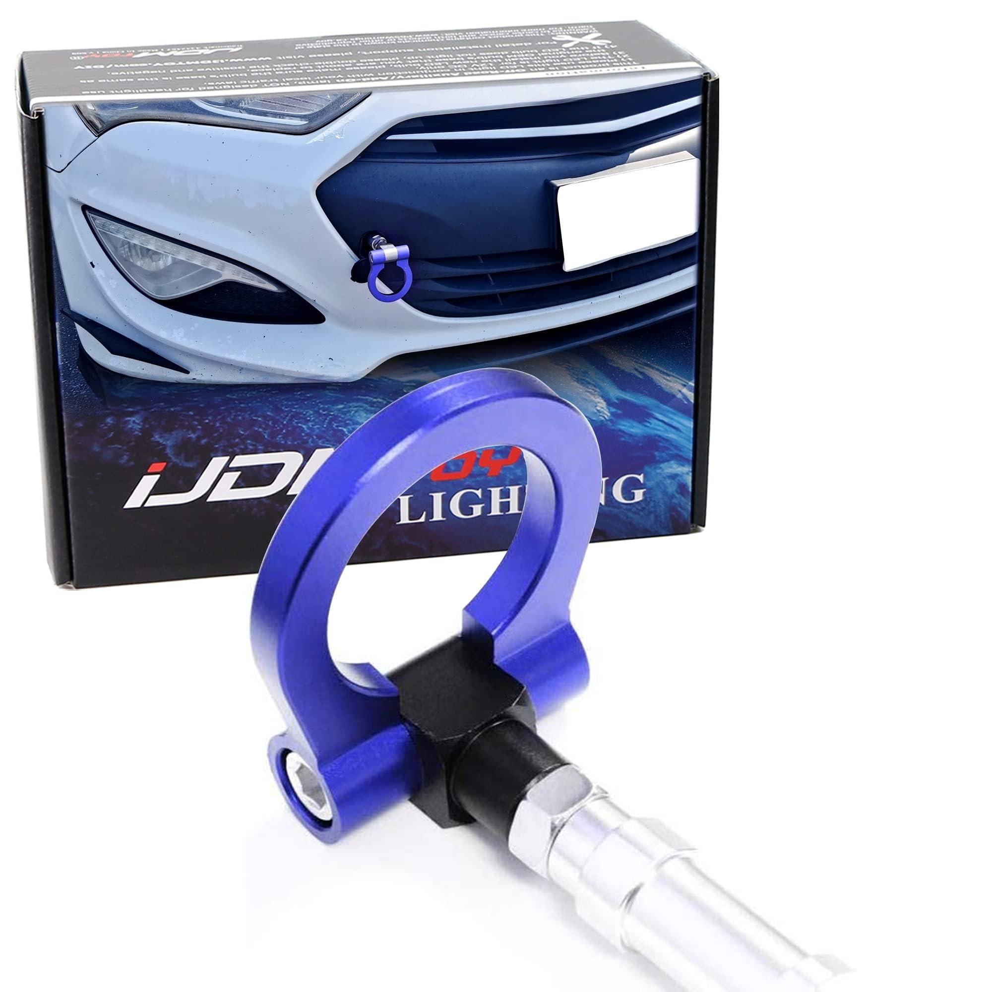 iJDMTOY Blue Track Racing Style Tow Hook Ring Compatible with 2010-2016 Hyundai Genesis Coupe 2-Door, Made of Lightweight Aluminum