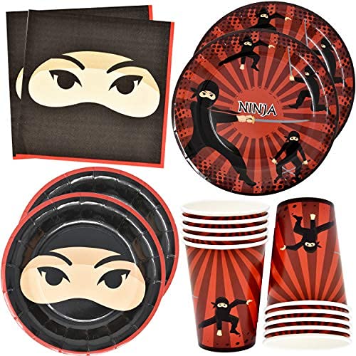 Gift Boutique Ninja Warrior Party Supplies Table Set 24 9" 24 7" Paper Plates 24 9 Oz Cup 50 Lunch Napkins for Ninjas Master Warriors Sword Theme Samurai Karate Martial Arts Disposable Birthday Décor