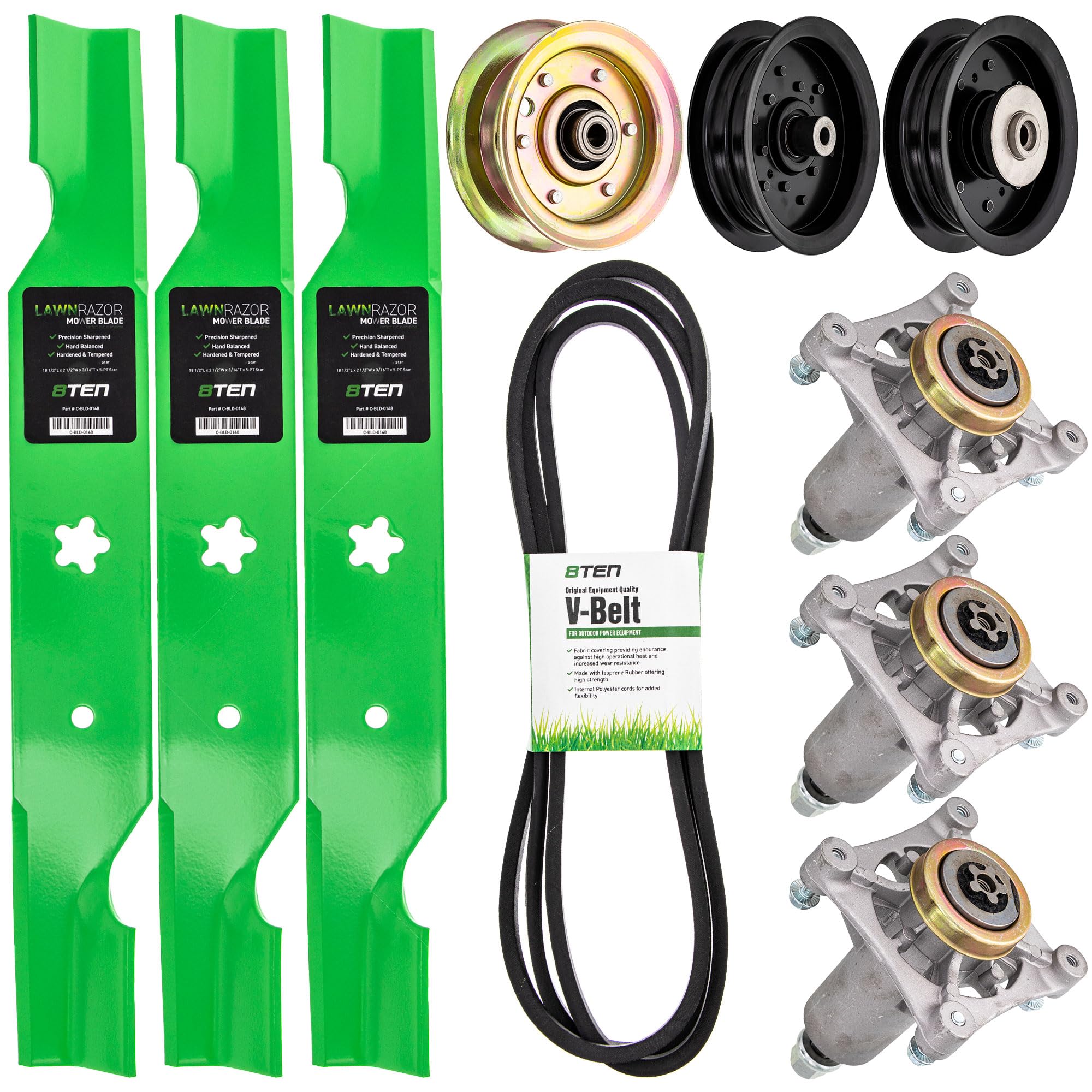 8TEN Deck Rebuild Kit for Husqvarna Poulan 54 inch LGT 2654 YTH 25K54 26V54 PBGT26H54 Blade Spindle Belt Idler