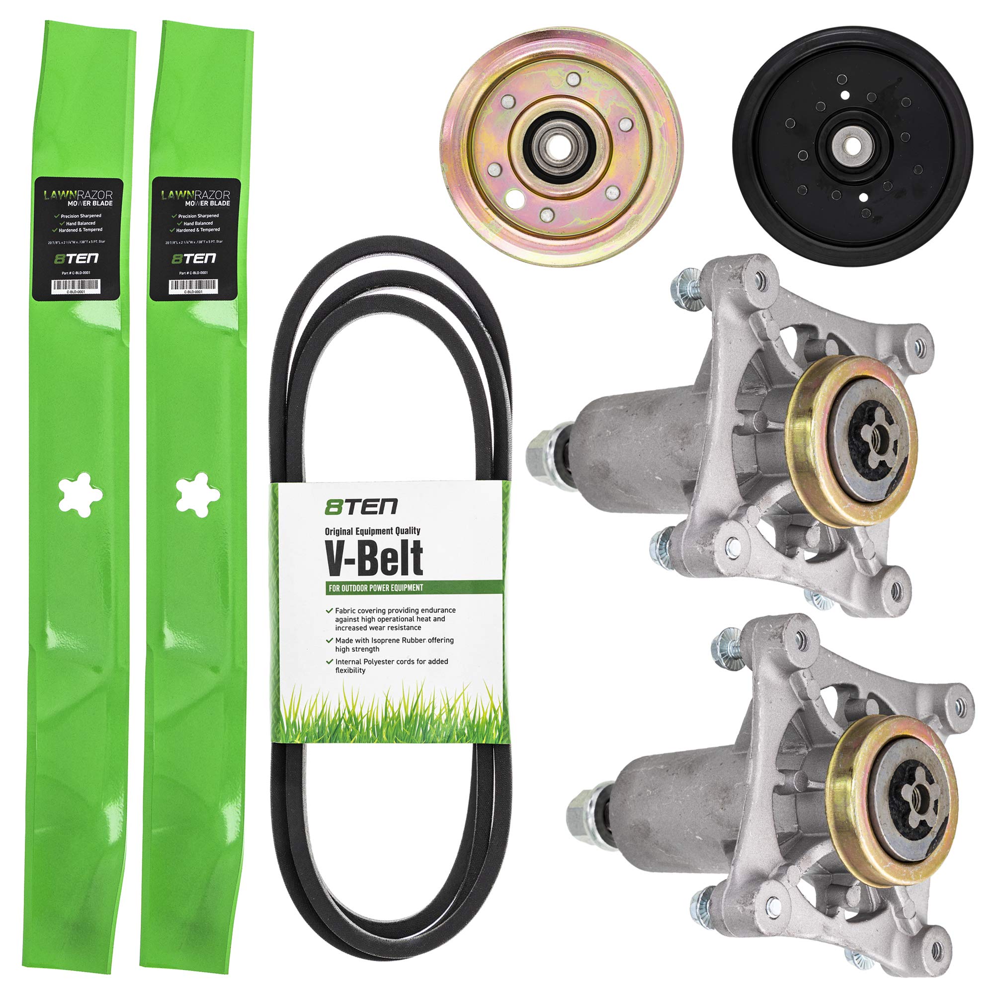 8TEN Deck Rebuild Kit for Husqvarna AYP Poulan 42 inch YTH2042 YTH22V42 PB20A42LT PB195H42LT Blade Spindle Belt Idler