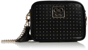 chelsea + cole for itzy ritzy crossbody diaper bag - includes 6 pockets, changing pad & tassel; black with sweetheart print